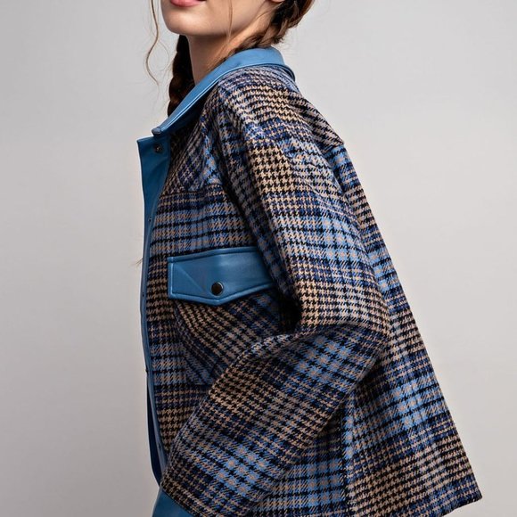 Last 1!  NWT Faux Leather Plaid Jacket - Picture 6 of 11